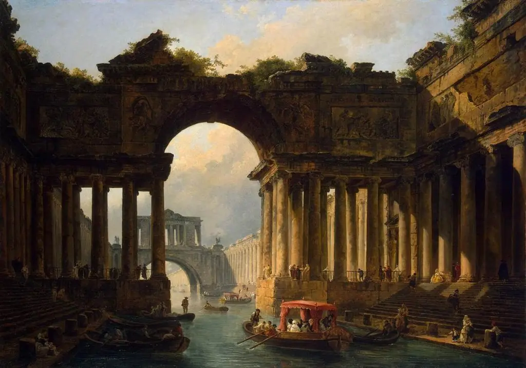 Architectural Landscape with a Canal, by Hubert Robert