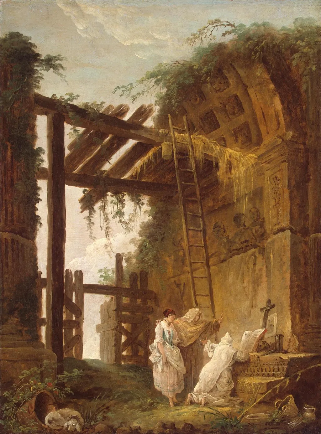 At the Hermit's, by Hubert Robert, oil, 1770