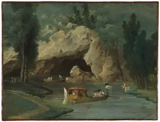 Boats in Front of the Grotto in the Park at Méréville