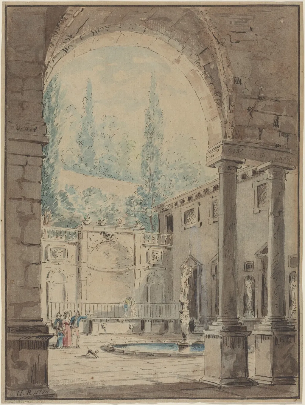Courtyard of the Villa Pliniana, by Hubert Robert, ink, 1770