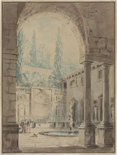 Courtyard of the Villa Pliniana, by Hubert Robert