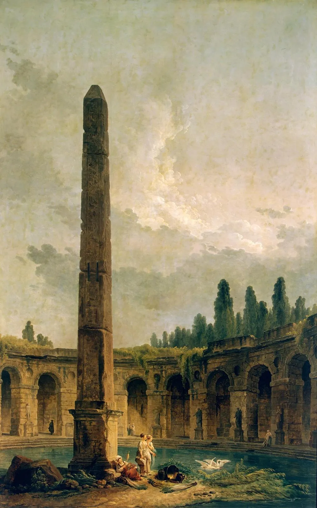 Decorative Landscape with an Obelisk, by Hubert Robert, oil, 1773
