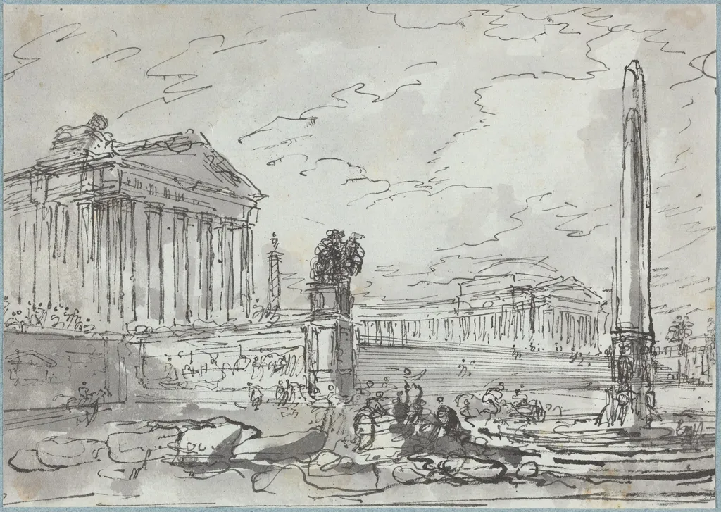 Fantasy on an Ancient Campidoglio, by Hubert Robert, ink, 1770