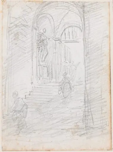 Figures on a Monumental Interior Stairway [recto], by Hubert Robert