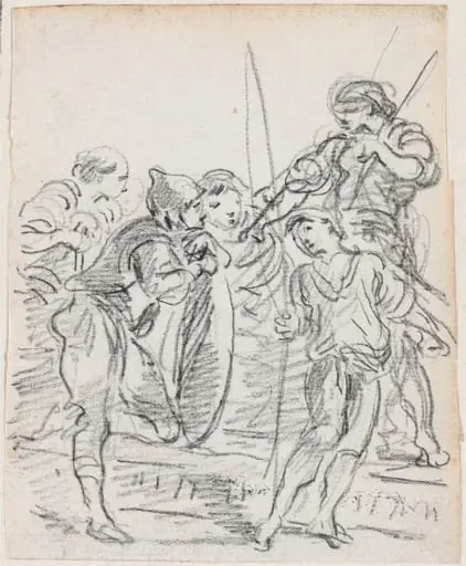 Group of Male Figures Conversing, by Hubert Robert