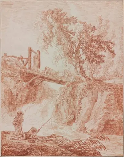 Herdsmen Crossing a Waterfall, by Hubert Robert