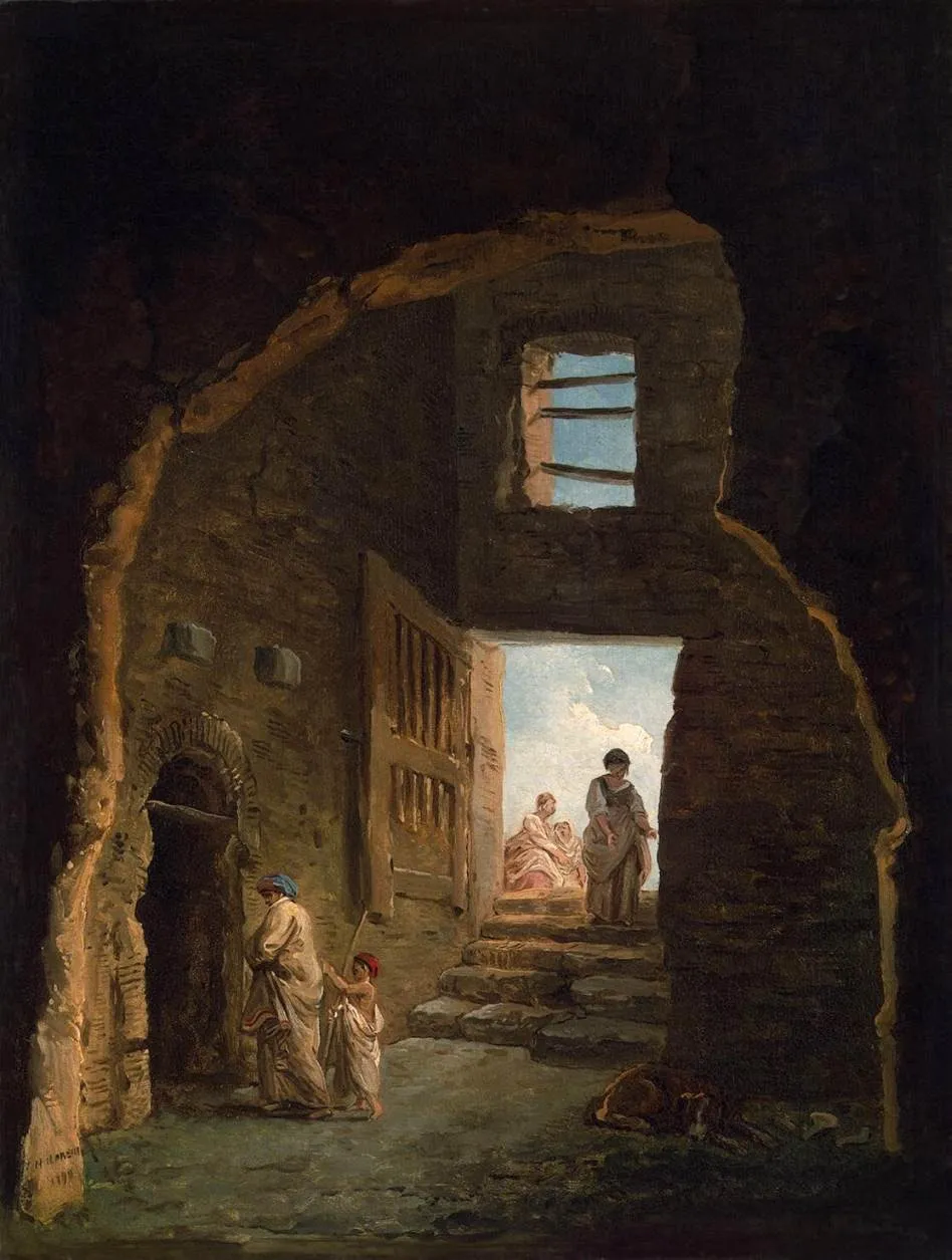 Inhabited Ruins, by Hubert Robert, oil, 1796