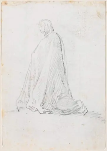 Kneeling Figure in a Hooded Robe [verso], by Hubert Robert