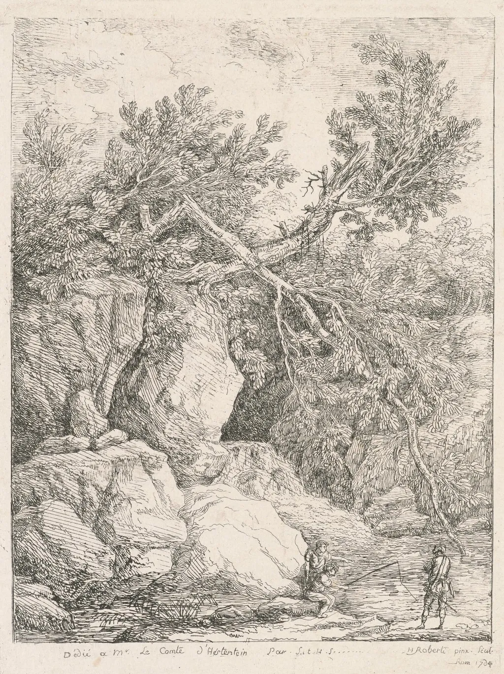 Landscape with a Fallen Tree (Paysage à l'arbre cassé), by Hubert Robert, ink, 1764