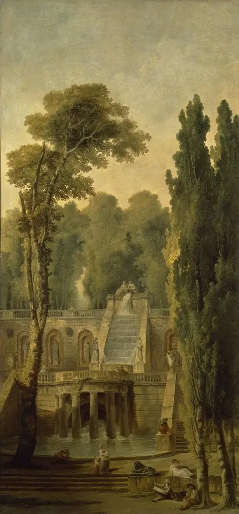 Landscape with a Terrace and Cascade, by Hubert Robert