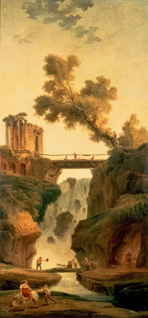 Landscape with a Waterfall, by Hubert Robert