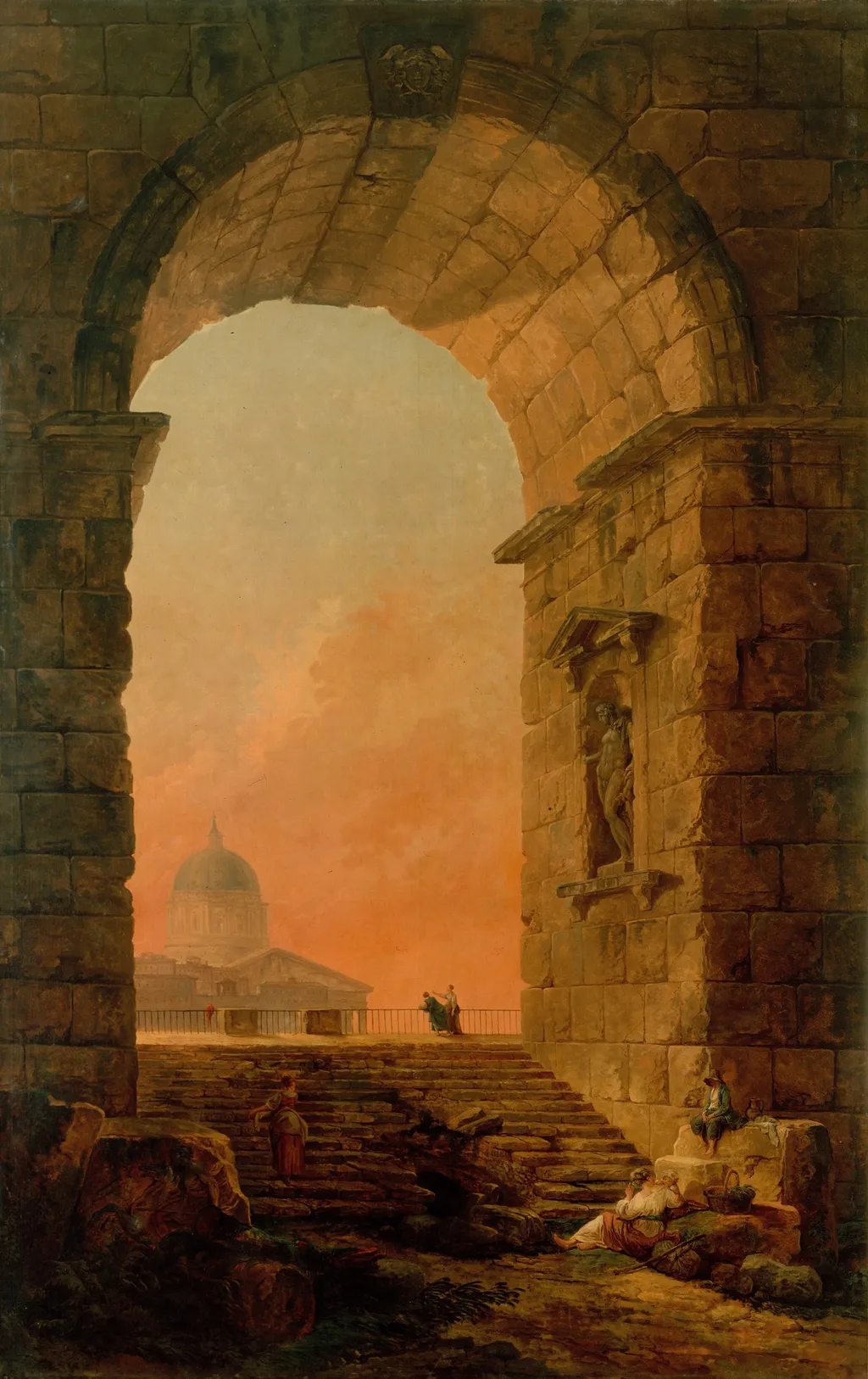 Landscape with an Arch and the Dome of Saint Peter's in Rome, by Hubert Robert, oil, 1773
