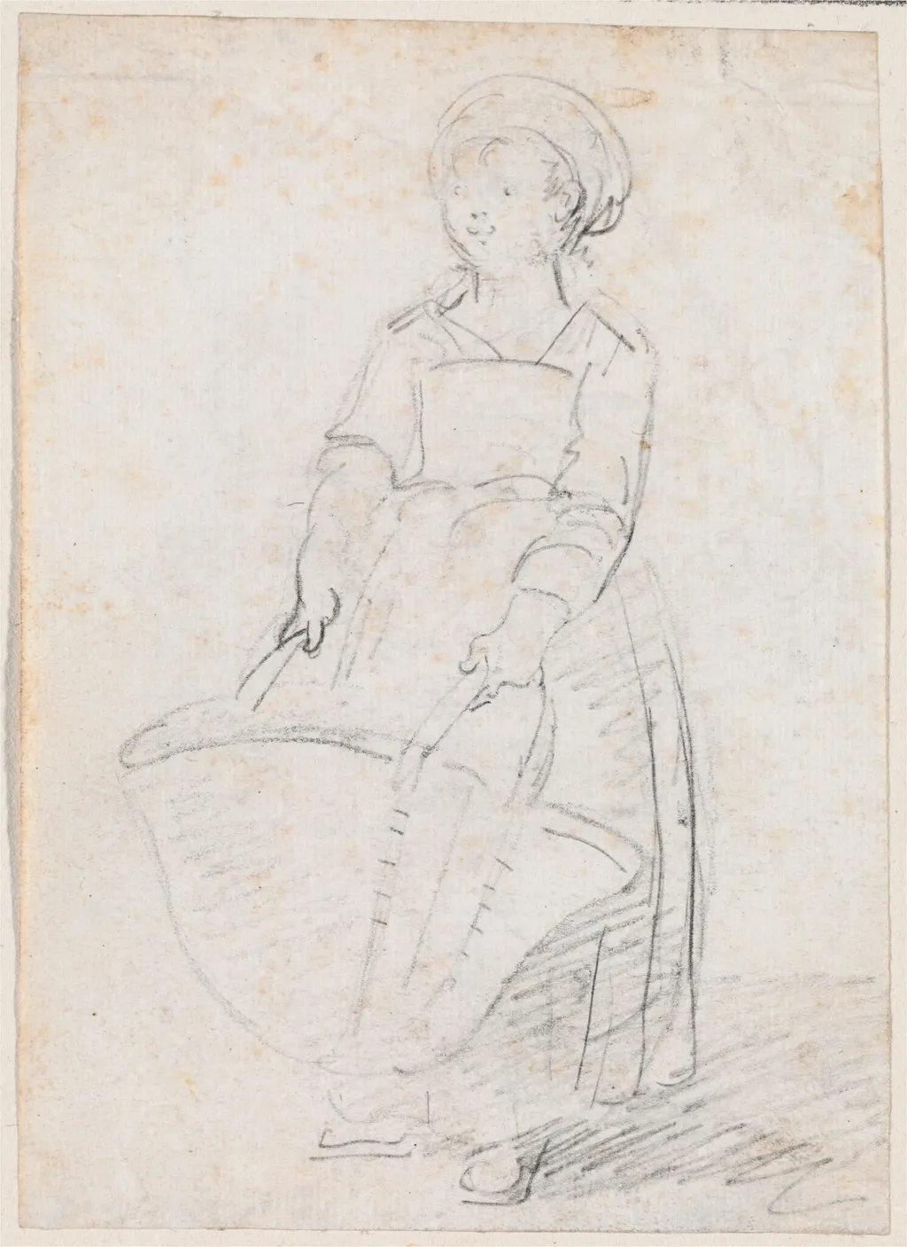 Little Girl with a Large Basket, by Hubert Robert, chalk, 1760