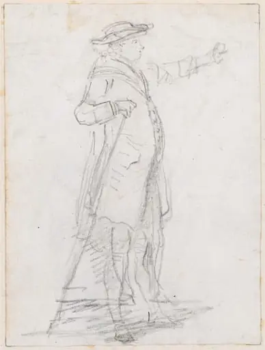Man with a Walking Stick, Seen in Profile [recto], by Hubert Robert