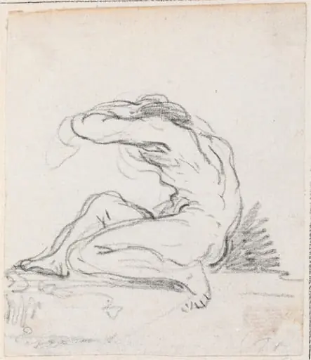 Seated Male Nude with Arm over Head, Seen from the Side, by Hubert Robert