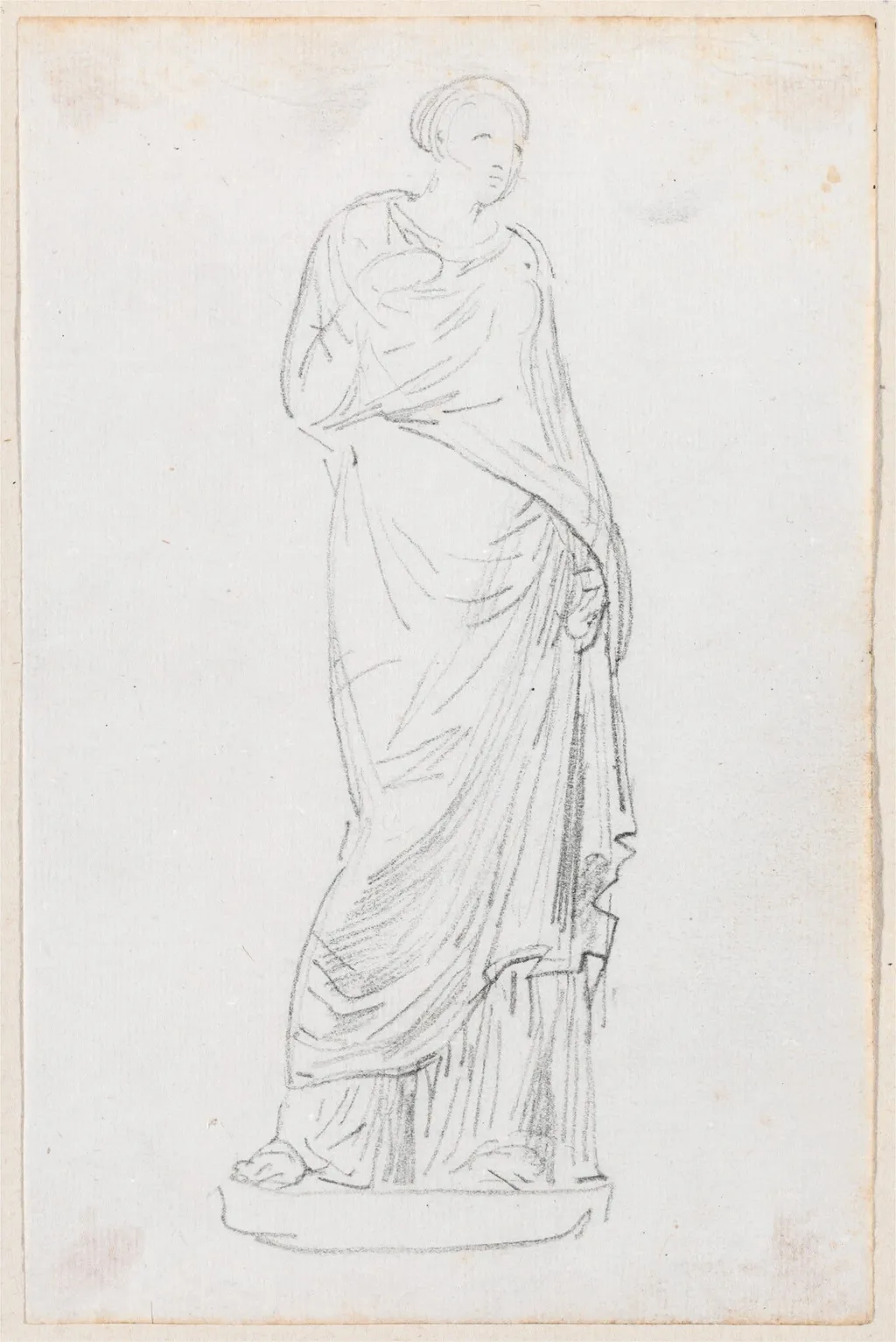 Statue of a Female in a Toga, by Hubert Robert, chalk, 1760