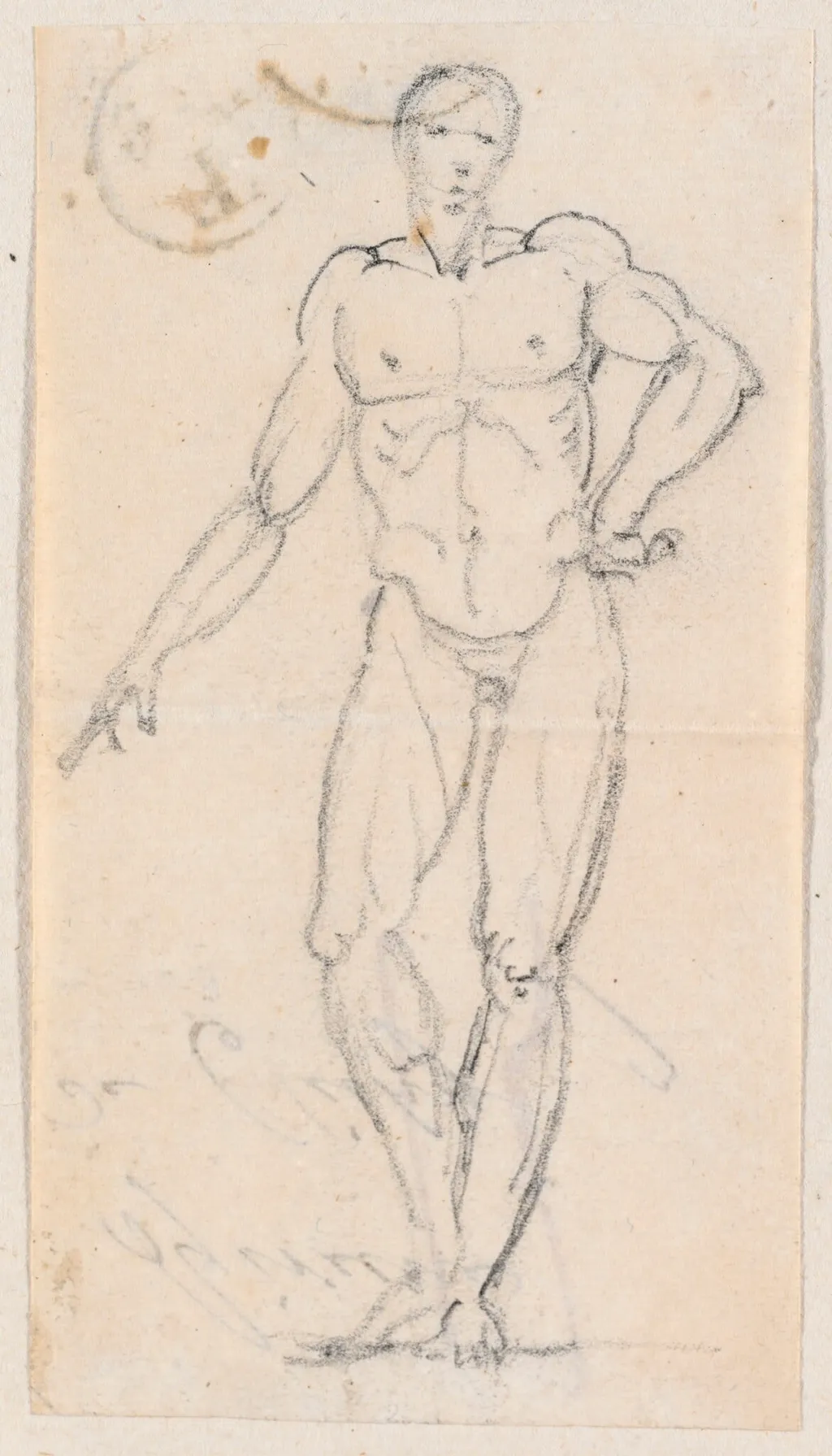 Statue of a Male Nude with Hand on Hip, by Hubert Robert, graphite, 1760
