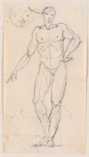 Statue of a Male Nude with Hand on Hip, by Hubert Robert