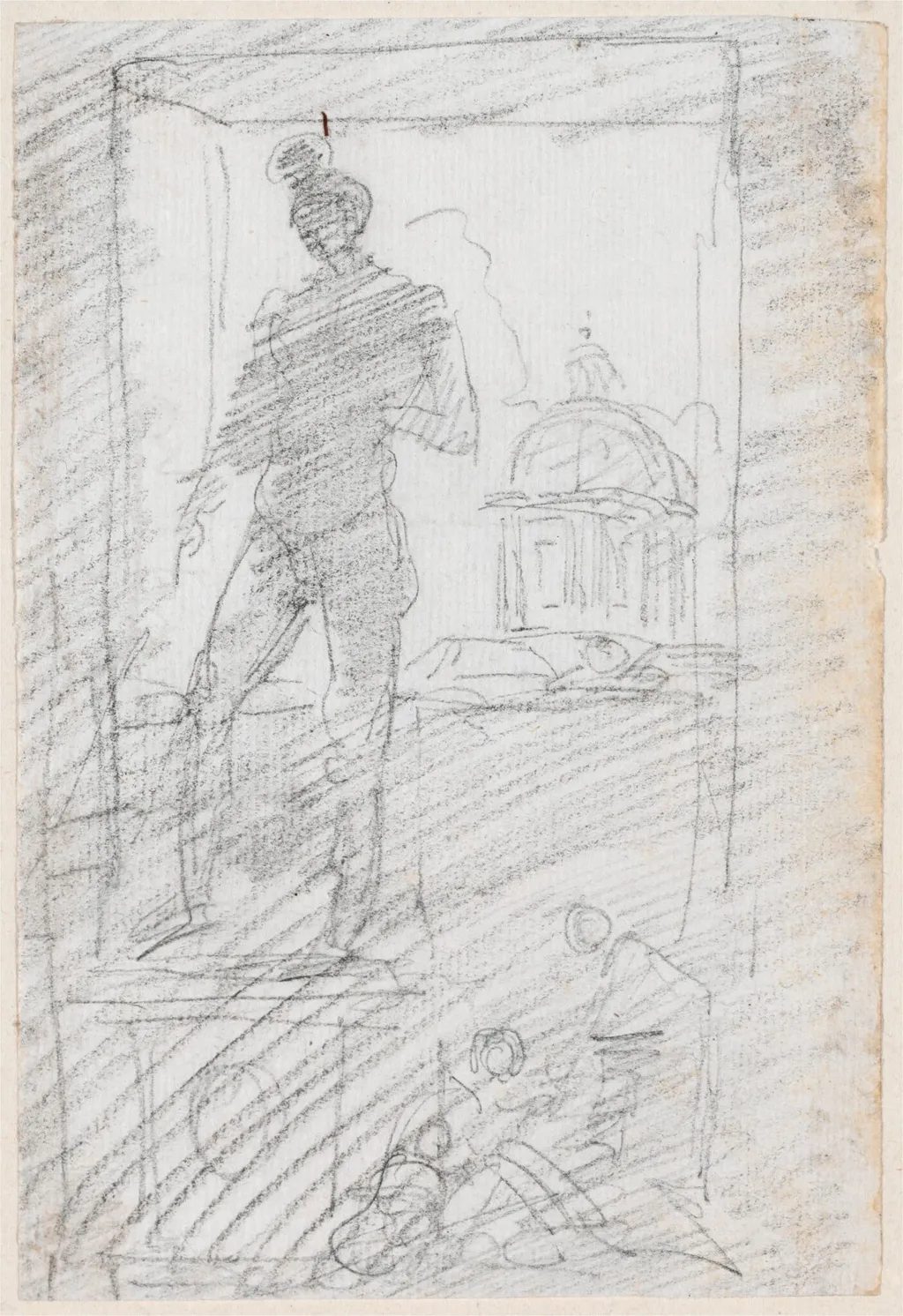 Statue of a Nude before a Window View, by Hubert Robert, chalk, 1760