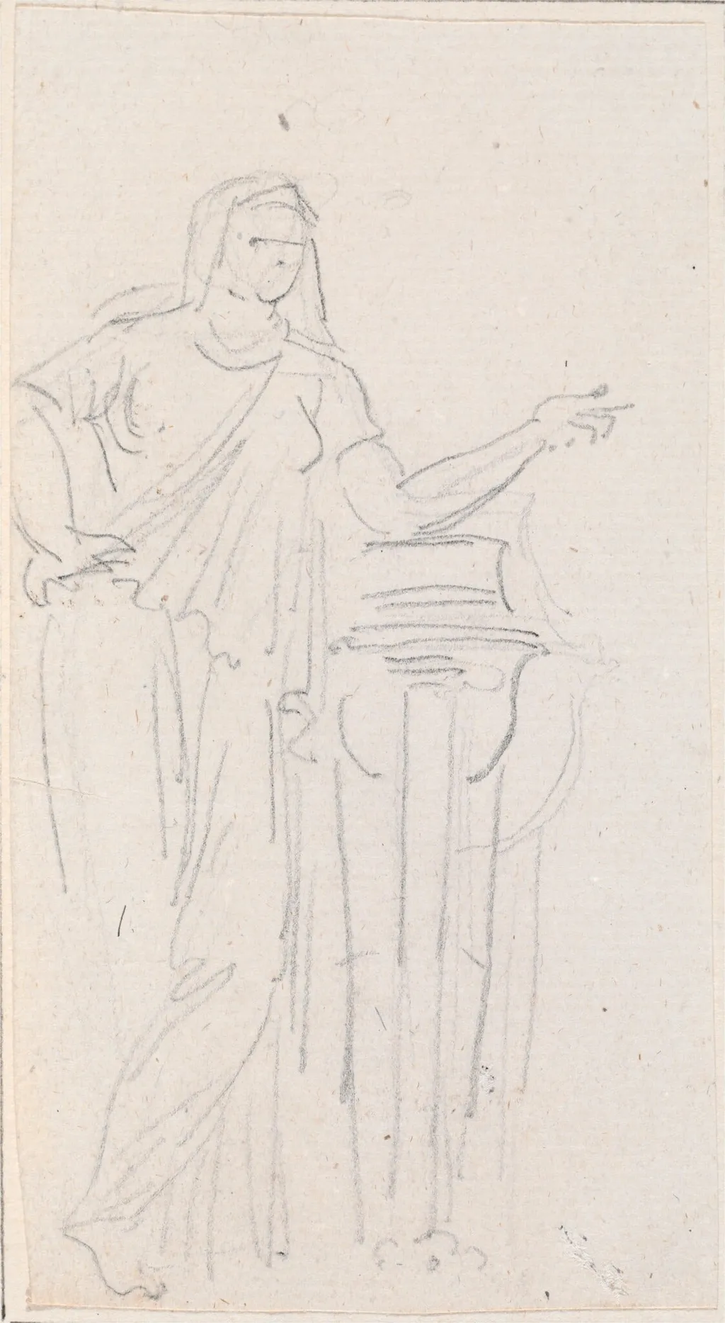 Statue of a Vestal Virgin, by Hubert Robert, graphite, 1760