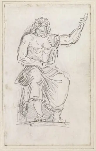 Statue of Jupiter, Seated [recto], by Hubert Robert