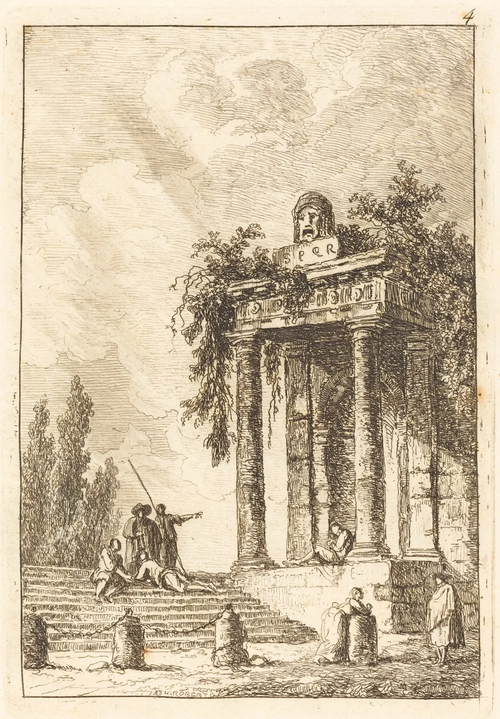 Steps to the Four Landmarks, by Hubert Robert, ink, 1770