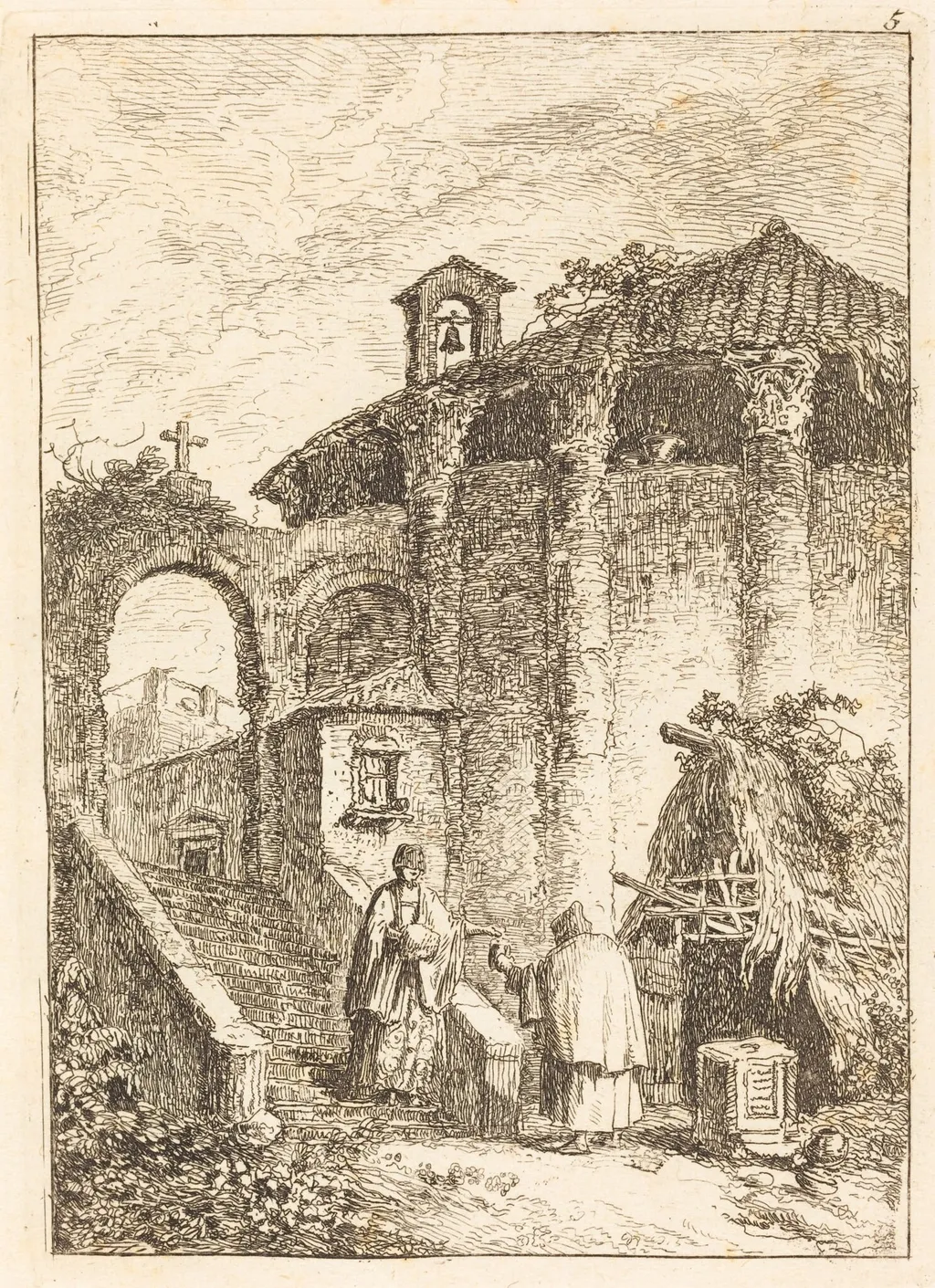The Ancient Temple, by Hubert Robert, ink, 1770