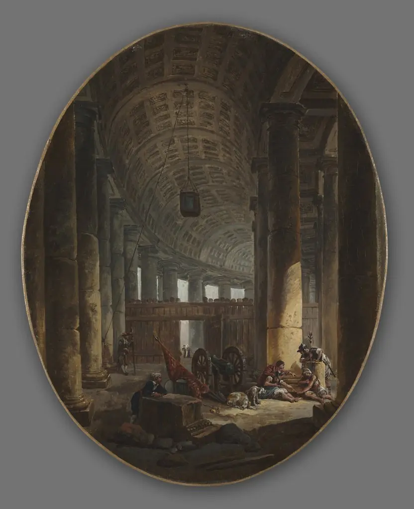 The Colonnade of St. Peter's, Rome, during the Conclave, by Hubert Robert