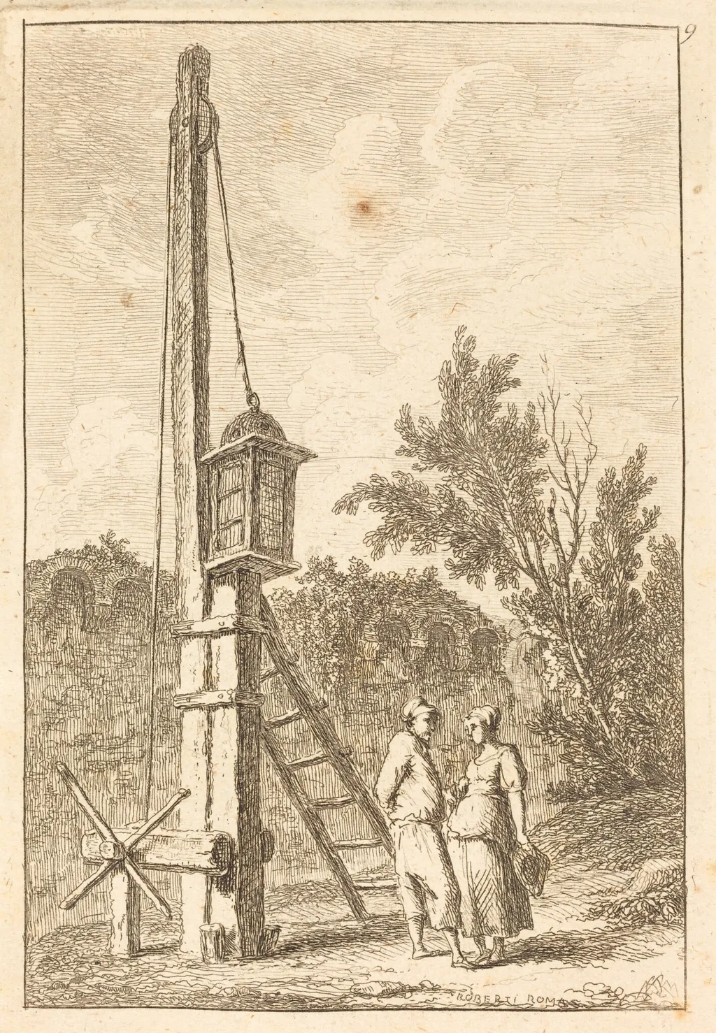 The Post, by Hubert Robert, ink, 1770