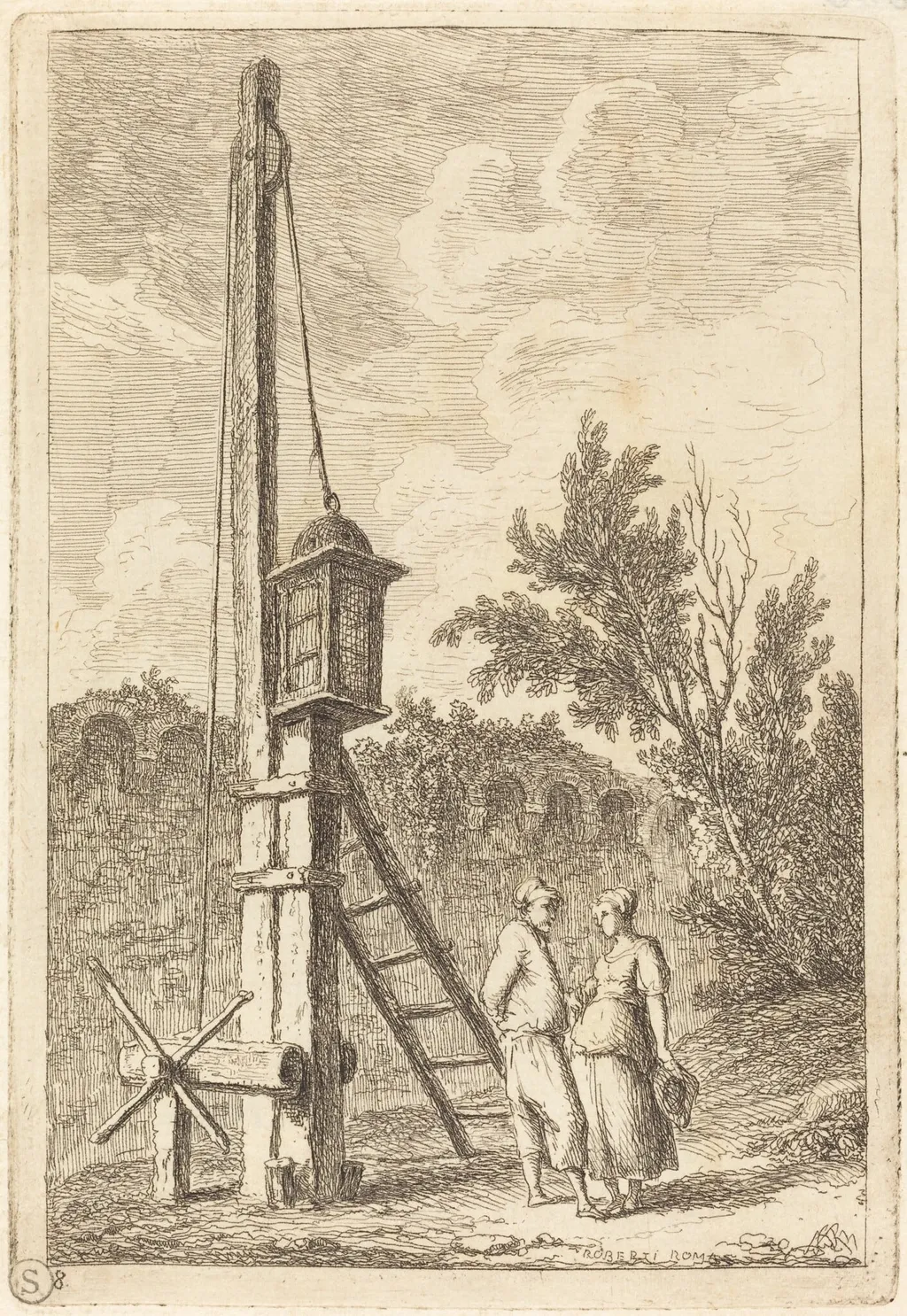 The Post, by Hubert Robert, ink, 1764