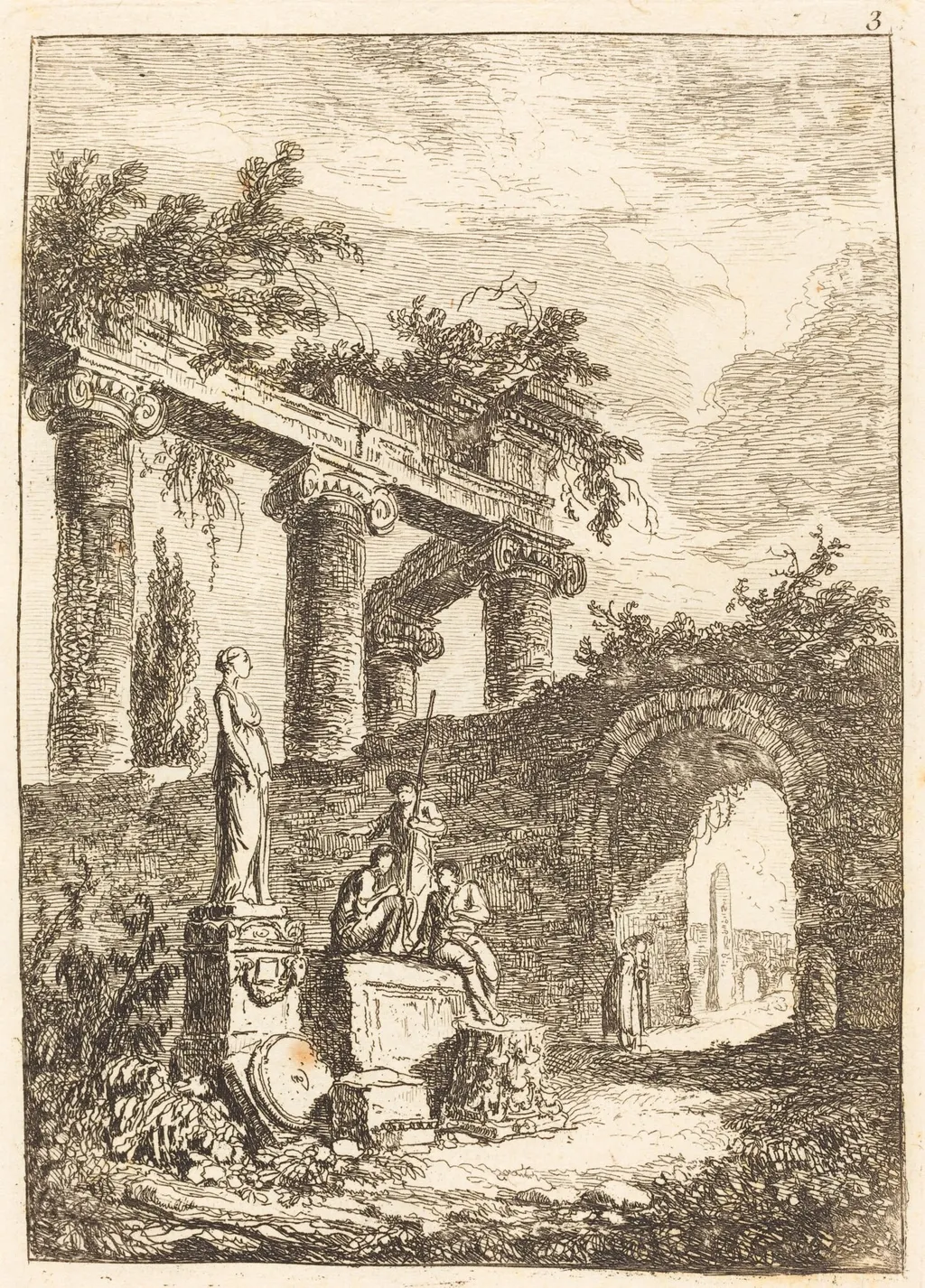 The Statue before the Ruins, by Hubert Robert, ink, 1770