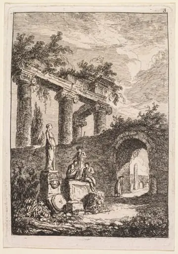 The Statue in Front of Ruins, by Hubert Robert