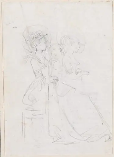 Two Seated Women with Male Figure between Them [verso], by Hubert Robert
