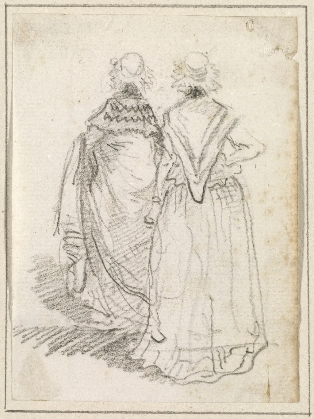 Two Women Seen from Behind, by Hubert Robert, chalk, 1760