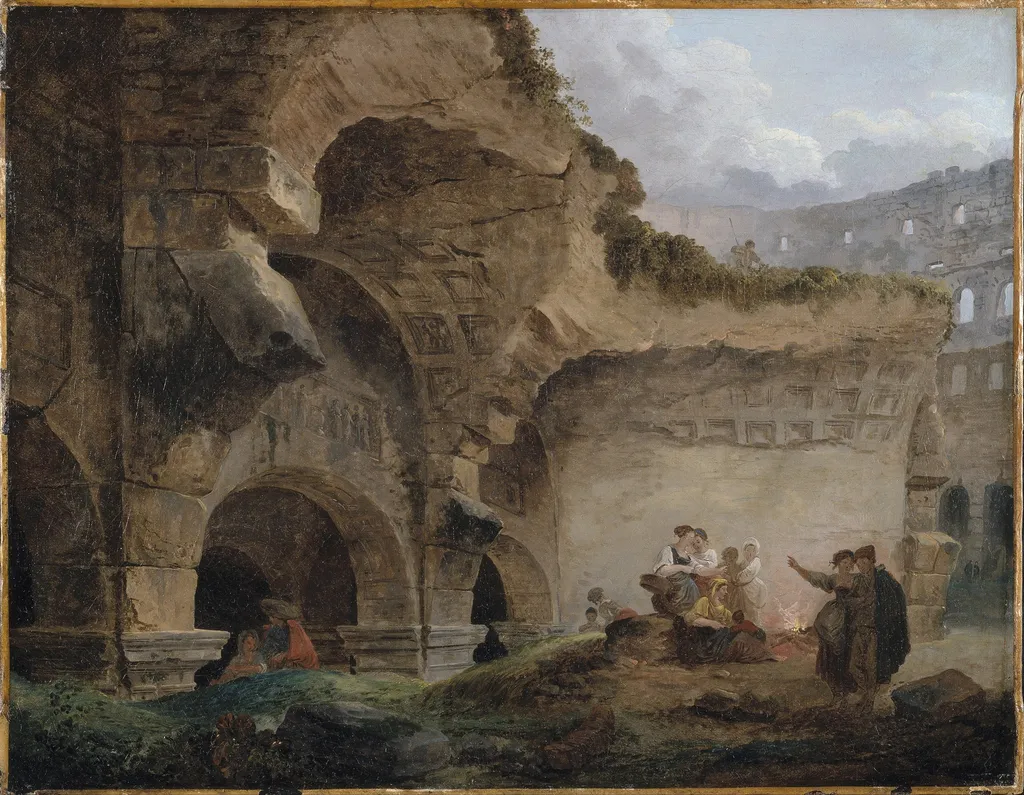 Washerwomen in the Ruins of the Colosseum, by Hubert Robert, oil, 1760