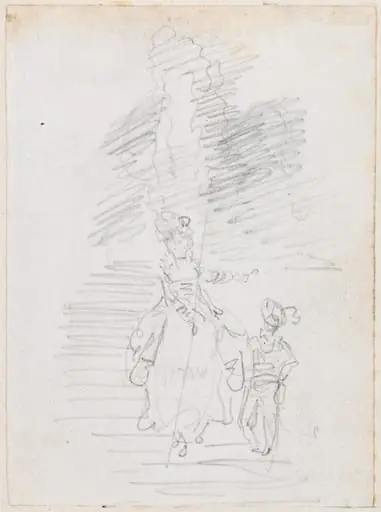 Woman and Smaller Male Figure on Grand Stairway [recto], by Hubert Robert