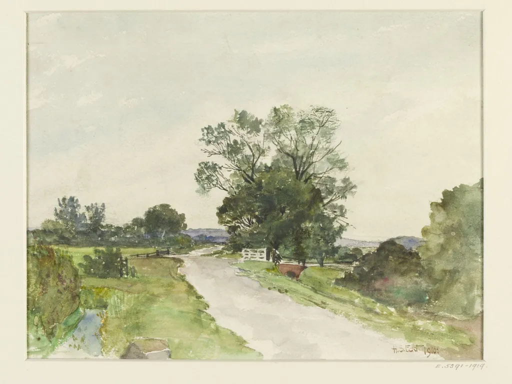 Landscape with road in flat country, by Hubert Springford A.R.I.B.A. East, 1910