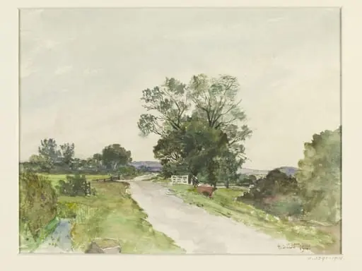 Landscape with road in flat country, by Hubert Springford A.R.I.B.A. East