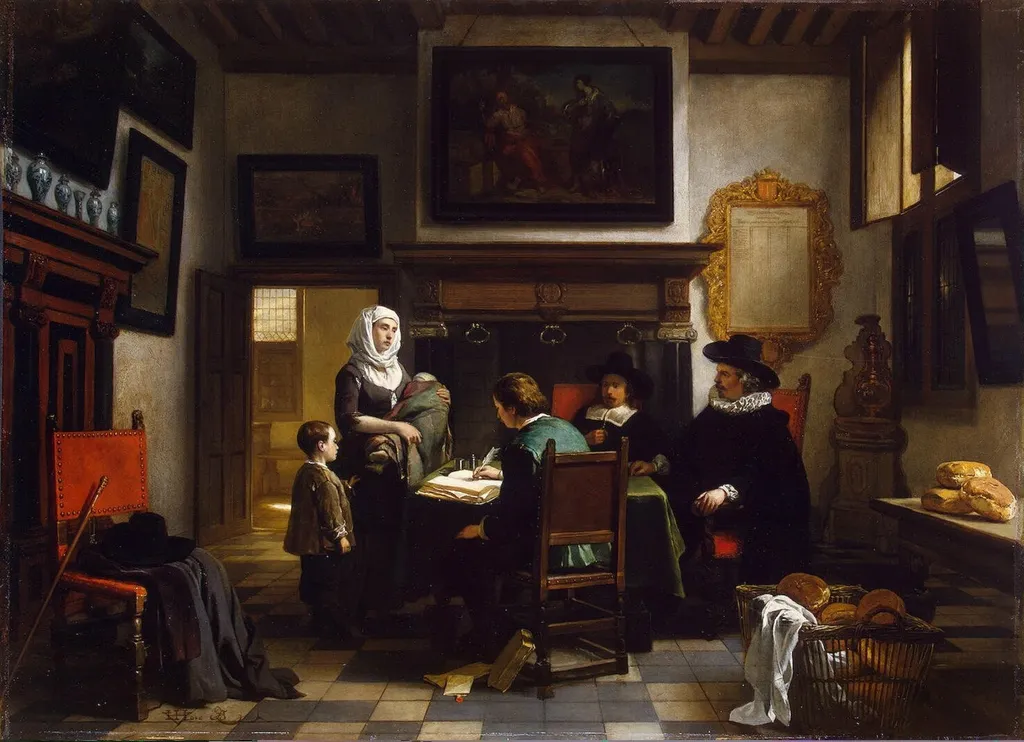 Distribution of Charity in the Alms-House, by Hubertus van Hove, oil, 1857