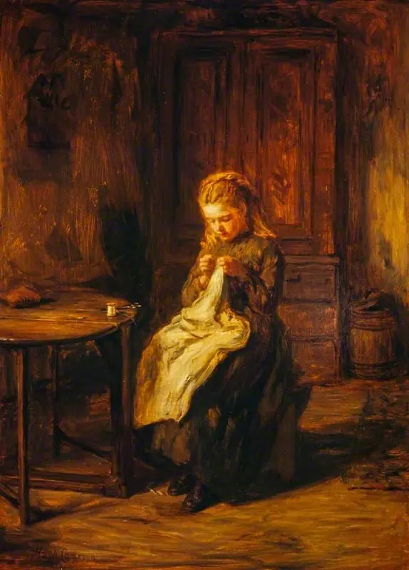 A Girl Sewing, by Hugh Cameron