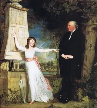 Frederick Hervey, Bishop of Derry and 4th Earl of Bristol (1730-1803), with his Granddaughter Lady Caroline Crichton (1779-1856), in the Gardens of the Villa Borghese, Rome, by Hugh Douglas Hamilton, 1796