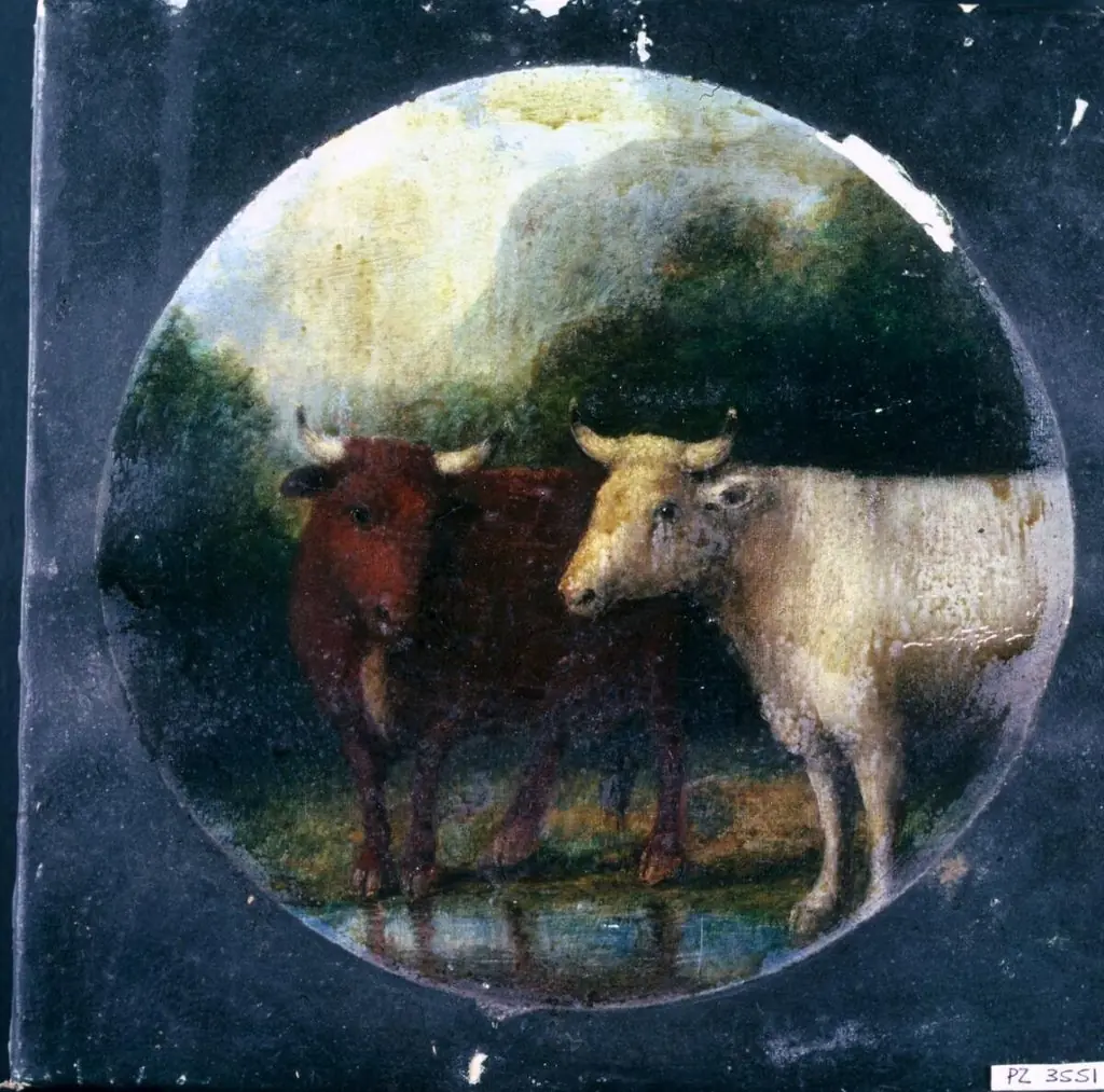 Cattle in mountain landscape, by Hugh Hughes, 1861