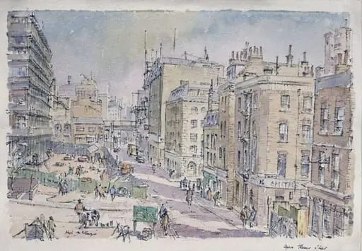 Upper Thames Street: building work in progress, by Hugh McKenzie