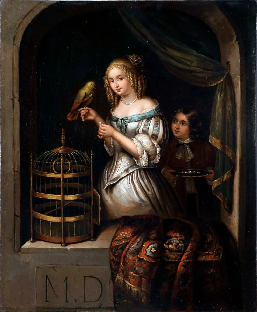 Femeie la fereastră; Femeie cu papagal, by Hugo Kołłątaj, unspecified