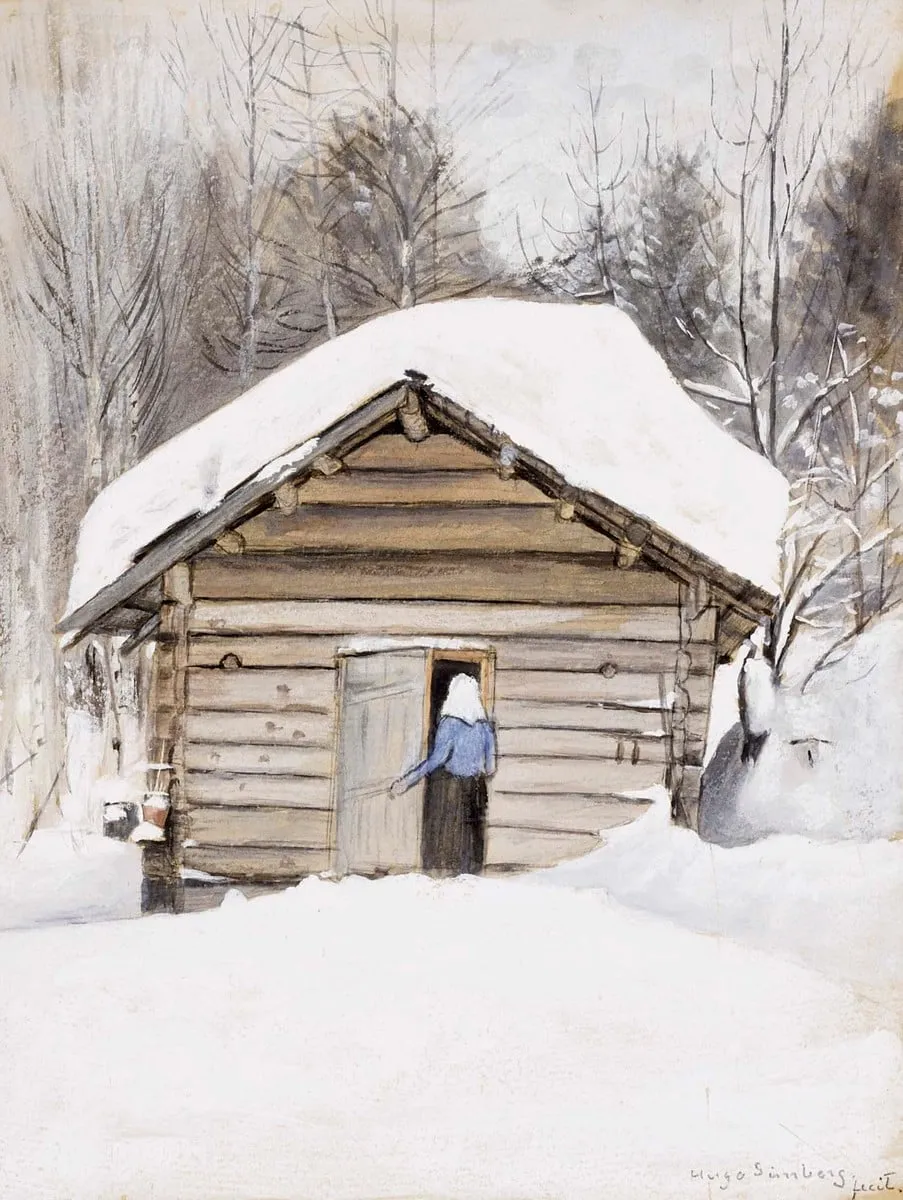 Talvimaisema, eukko saunanovella, by Hugo Simberg, unspecified, 1887