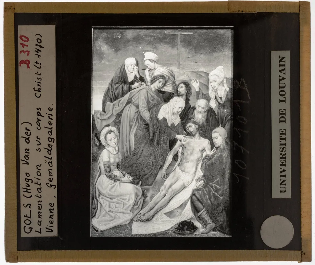Hugo van der Goes. Diptych of Sin and Redemption Panel right: Lamentation of Christ, by Hugo Van der Goes, unspecified, 1477