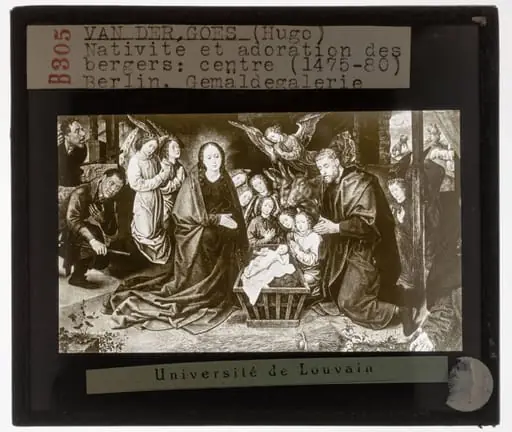 Hugo van der Goes. Kerstverhaal. Aanbidding der Herders Detail, centraal, by Hugo Van der Goes