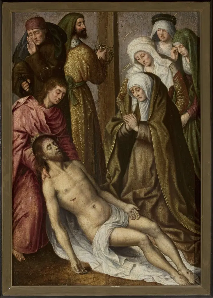 Mourning of Christ (Matthew 27:59–61; Mark 15:46–47; Luke 23:53–56; John 19:38–42), by Hugo Van der Goes