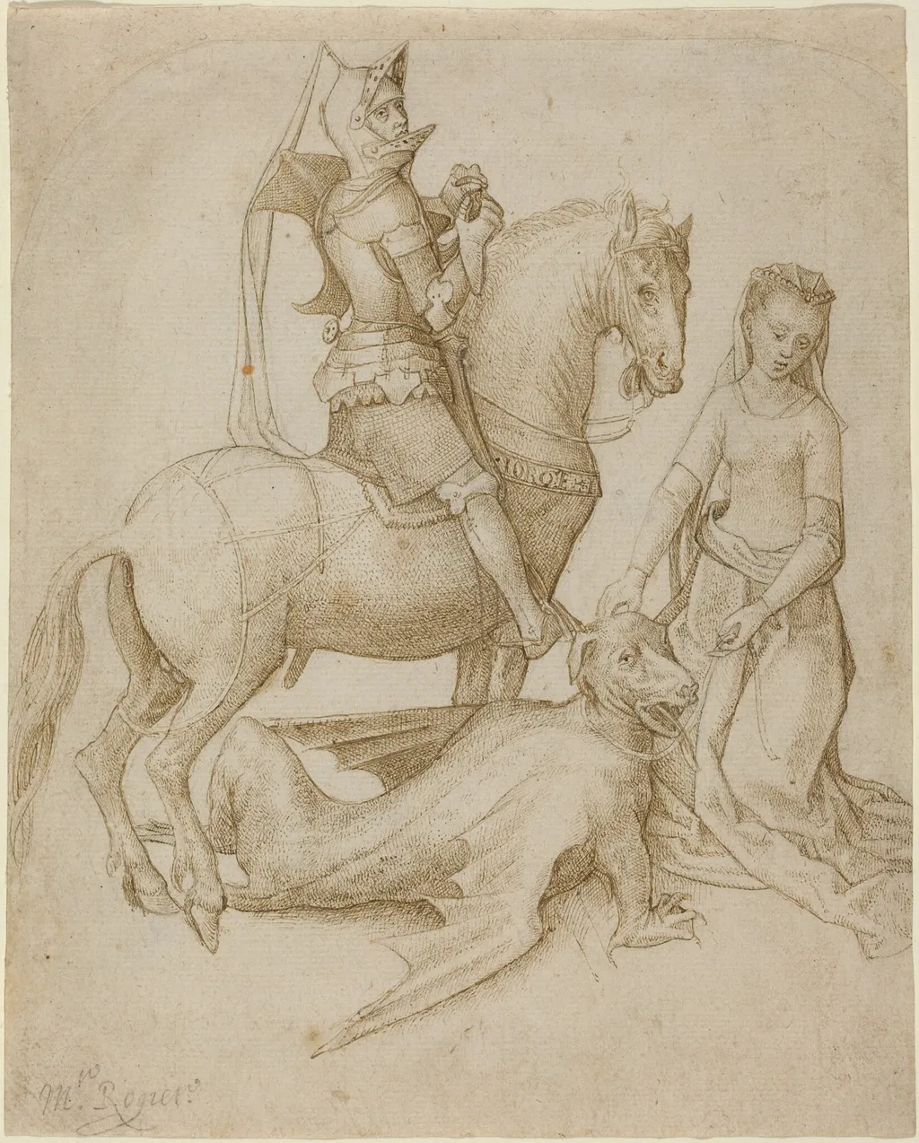 Saint George and the Dragon, by Hugo Van der Goes, ink, 1461