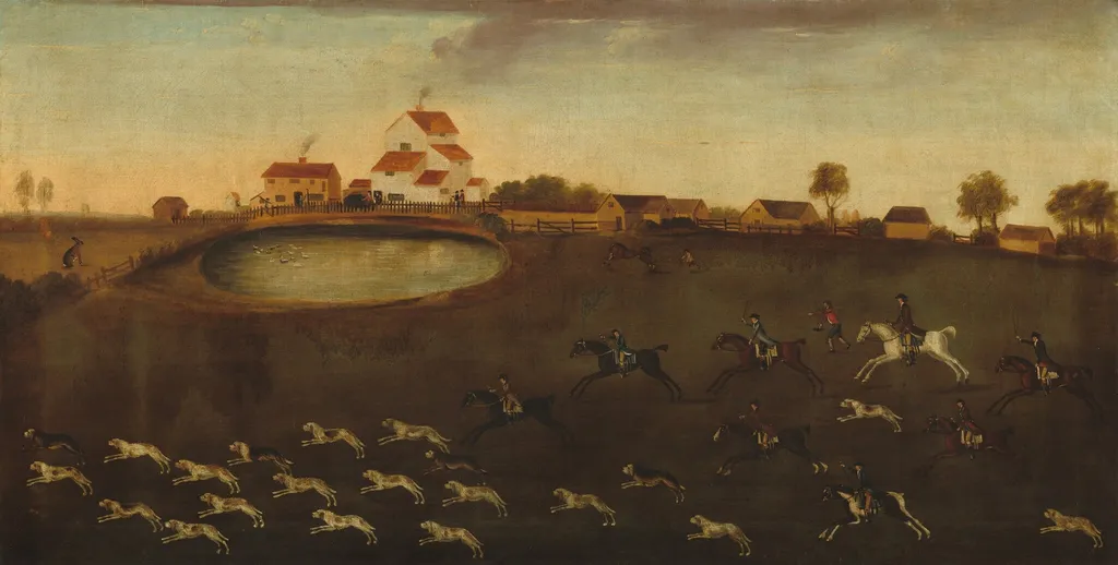 Hunting Scene with a Pond, oil, 1750